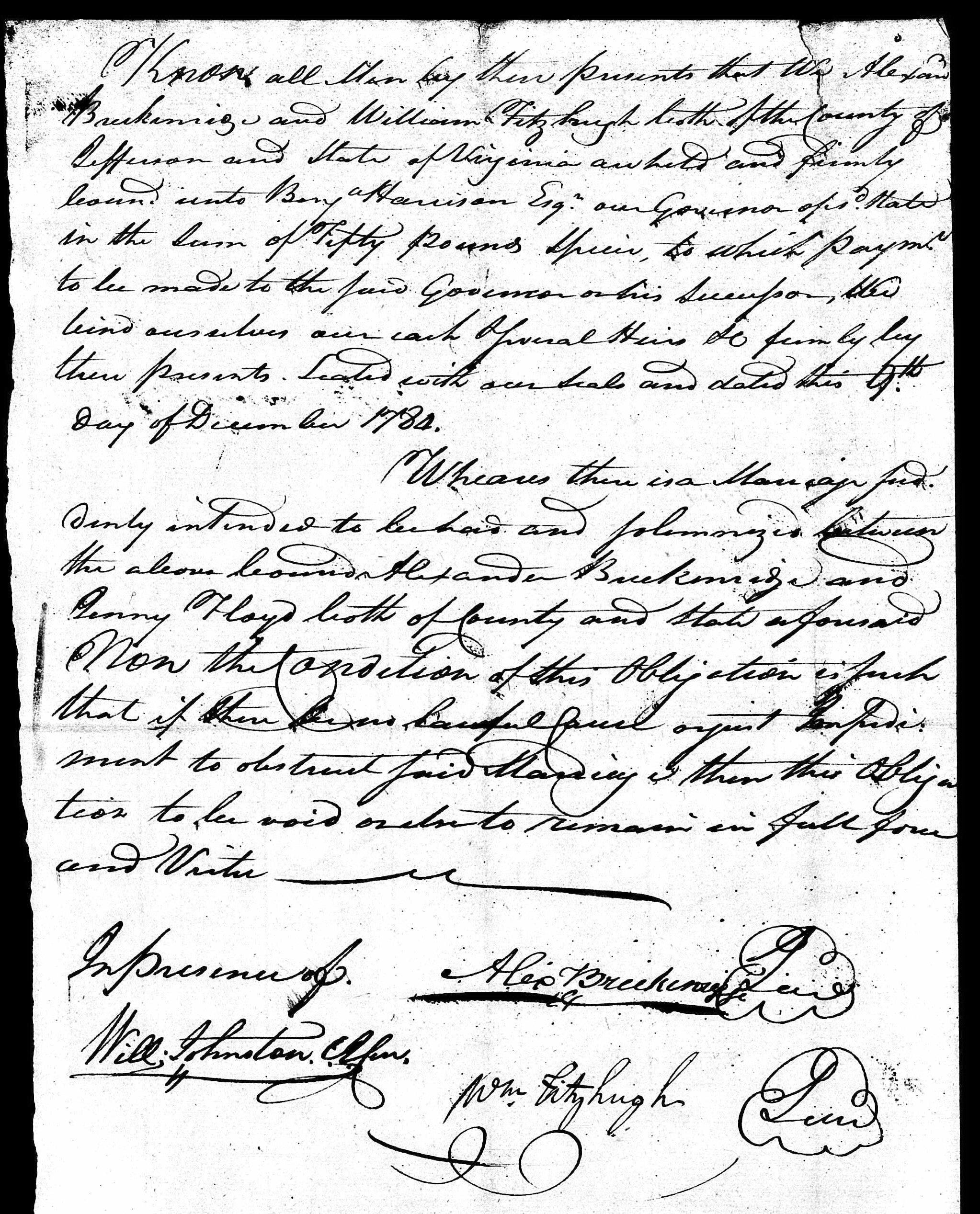 Three 1784 Original Marriage Bonds – Jefferson County – Kentucky ...